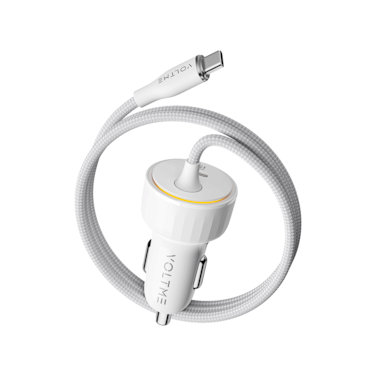 شاحن سيارة فولتمي كازو سبيدو بلس بسلك مدمج USB-C وبمنفذ USB بقوة 60 واط - أبيض