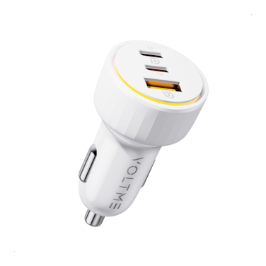 شاحن سيارة فولتمي كازو بمنفذين USB-C ومنفذ USB وبقوة 65 واط - أبيض