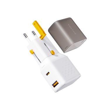 شاحن جداري فولتمي فيتو جو مقبس عالمي بمنفذ USB-C ومنفذ USB وبقوة 35 واط - أبيض