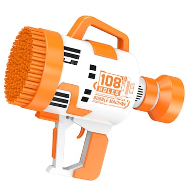 Little Story - مسدس فقاعات 108 فتحة مع ضوء / صانع فقاعات للأطفال في الأماكن المغلقة والمفتوحة - برتقالي