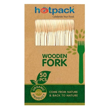 Hotpack Wooden Fork Set 50 Pieces Brown