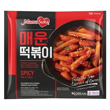 MamaSuka Topokki Spicy Korean Rice Cakes with Hot &amp; Spicy Sauce &ndash; Sesame &amp; Vegetable &ndash; Halal - 134g