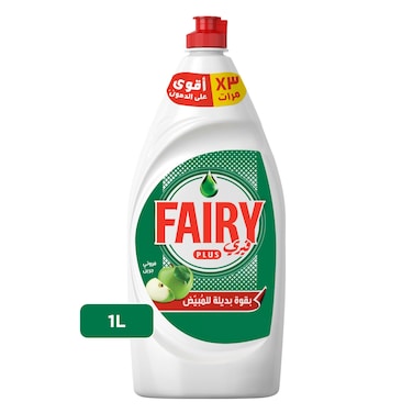 Fairy Plus Fruity Green Dishwashing Liquid Soap With Alternative Power To Bleach 1L
