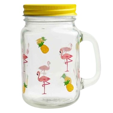 Flamingo Glass Mason Jar, 500ml