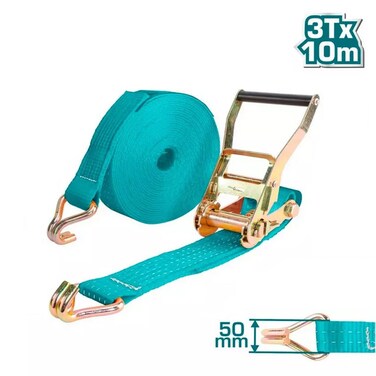 TOTAL 3T x 10m Heavy Duty Ratchet Tie Down Strap - High Strength Tension Belt with Double J Hook &amp; Metal Buckle
