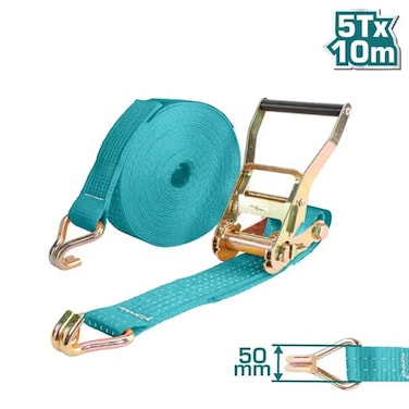 حزام ربط سقاطة شديد التحمل بطول 5 أطنان × 10 أمتار - حزام شد عالي القوة مع خطاف مزدوج على شكل حرف J وإبزيم معدني