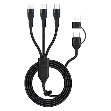 كابل بيانات سريع الشحن متعدد الاستخدامات 5 في 1 من زيروسبيس ZA086-5IN1، من USB إلى Lightning، من النوع C، من Micro USB، شحن سريع، مضفر من النايلون، متوافق مع أجهزة iOS وAndroid