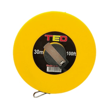 شريط قياس TED المصنوع من الألياف الزجاجية بطول 30 مترًا/100 قدمًا - شريط مسح متين قابل للسحب للاستخدام في البناء والخياطة والمزيد.