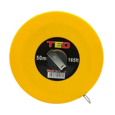 شريط قياس TED المصنوع من الألياف الزجاجية بطول 50 مترًا/165 قدمًا - شريط مسح متين قابل للسحب للاستخدام في البناء والخياطة والمزيد.