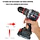 مثقاب كهربائي لاسلكي من ديفاونس 48 فولت ليثيوم مع 23+3 إعدادات عزم دوران قابلة للتعديل، محرك نحاسي بالكامل، تحكم متغير عالي السرعة، مجموعة رؤوس مثقاب ومفك براغي