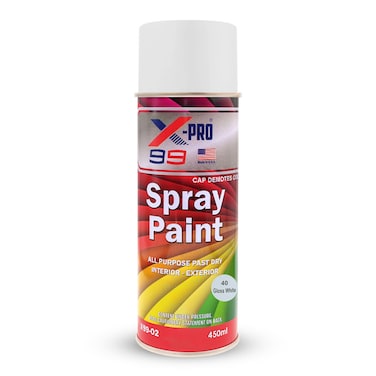 X-PRO 99 X99-02 Gloss White Spray Paint 450ml &ndash; Fast Dry &ndash; Interior Exterior &ndash; Multi-Surface Use

