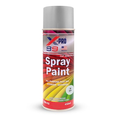 X-PRO 99 X99-02/36 Silver Spray Paint 450ml &ndash; Gloss Finish &ndash; Quick Dry &ndash; For Metal, Wood, Plastic, Interior &amp; Exterior Use


