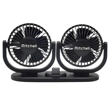 مروحة ميتشل ١٢ فولت تيار مستمر، ٤ بوصات، ثنائية الرأس، للسيارات والشاحنات وسيارات الدفع الرباعي - قابلة للتعديل بزاوية ٣٦٠ درجة، مع تحكم بسرعتين