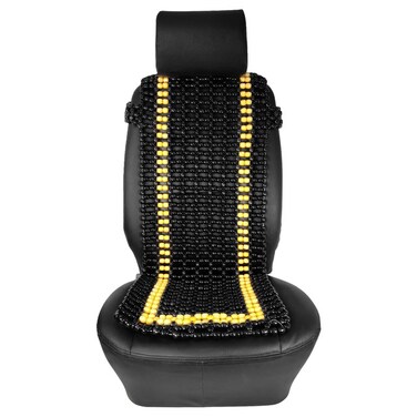 AGC Wooden Bead Vehicle Seat Cushion Model HS-120 Black and Yellow Universal Fit for Car and Truck

