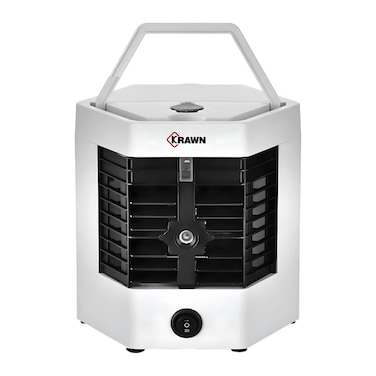 مروحة تبريد هواء صغيرة محمولة KRAWN KW-52500 مزودة بصينية ثلج، ومرطب هواء، ومنقي هواء   تعمل عبر USB   سرعتان قابلتان للتعديل   تشغيل صامت   للاستخدام المنزلي والمكتبي