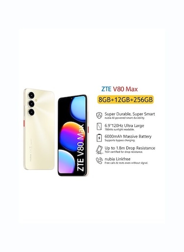 زد تي إي BLADE Z2577  V80 Max  8+256GB GOLD - ذهبي (نسخة دولية)