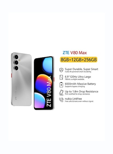 زد تي إي BLADE Z2577  V80 Max  8+256GB SILVER - فضي (نسخة دولية)