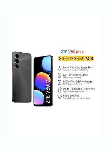 زد تي إي BLADE Z2577  V80 Max  8+256GB SKY BLACK - أسود سماوي (نسخة دولية)