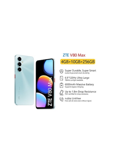 زد تي إي BLADE Z2577  V80 Max  4+256GB SKY CYAN - سماوي (نسخة دولية)