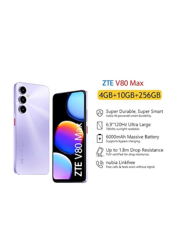 زد تي إي BLADE Z2577  V80 Max  4+256GB PURPIE - بنفسجي (نسخة دولية)