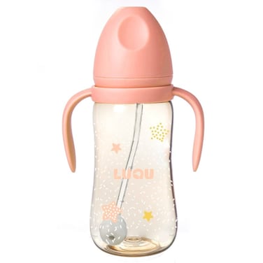 Luqu Feeding Bottle Ppsu With Handle 300ml-Pink