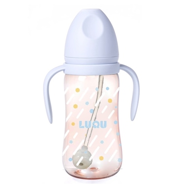Luqu Feeding Bottle Ppsu With Handle 300ml-Blue