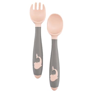 مجموعة ملعقة + شوكة مرنة للأطفال-وردي