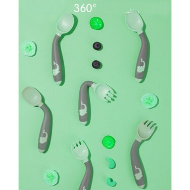 مجموعة ملعقة + شوكة مرنة للأطفال-أخضر