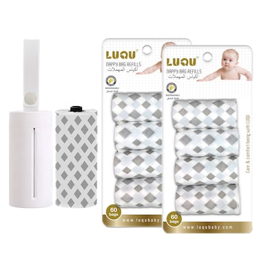 Baby Disposable Diaper Bags, Biodegradable Waste Bags 10 Refill Rolls/150 Bags with Dispenser, Convenient and Quick Diaper Disposal, Unscented(WHITE)