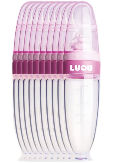 لوقو وعاء طعام من السيليكون مع ملعقة - وردي - عبوة من 10 قطع