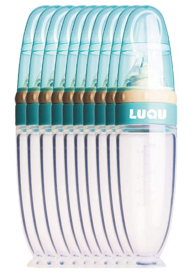 Luqu Food Feeder Silicone With Spoon-Blue-Pack of 10