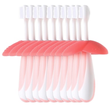 فرشاة أسنان السيليكون شكل زهرة وردي-10 قطعة