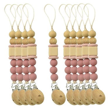 Silicone Pacifier Wood Beads- Pink -Pack of 10