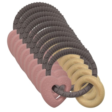 عضاضة خشبية + سيليكون - قلب - 10 قطعة