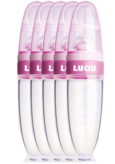 Luqu Food Feeder Silicone With Spoon-Pink-Pack of 5