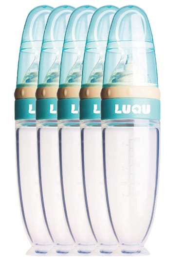 لوقو وعاء طعام من السيليكون مع ملعقة -أزرق - عبوة من 5 قطع