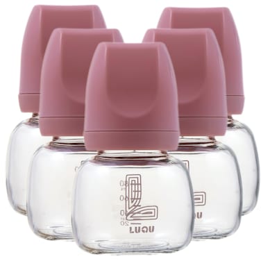 لوقو زجاجة رضاعة زجاجية ذات عنق قياسي، 80 مل، لون وردي، عبوة من 5 قطع