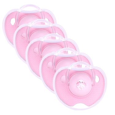Luqu Pacifier Silicone Flat Head 6+m-Pink-Pack of 5