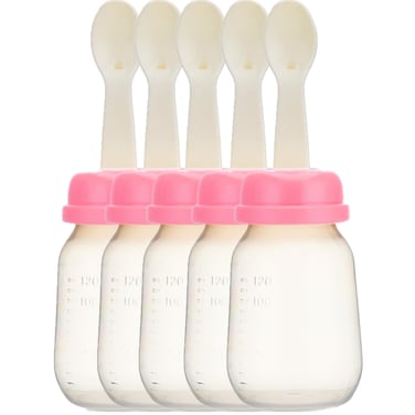 وحدة تغذية طعام مع ملعقة ، 120 مل، لون وردي- 5 قطعة