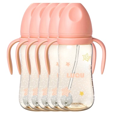 Feeding Bottle PPSU With Handle-300ml-Pink-Pack of 5