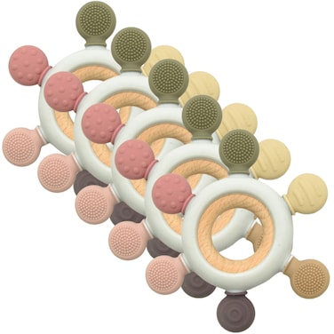 Silicone + Wood Teether- Hexagon-Pack of 5