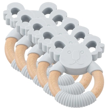 Silicone + Wood Teether- Head-Pack of 5