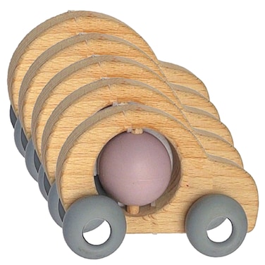 Silicone + Wood Teether- Car-Pack of 5