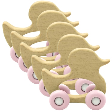 Silicone + Wood Teether- Duck-Pack of 5