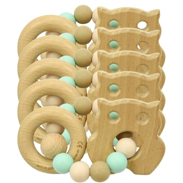 Silicone + Wood Teether- Bird-Pack of 5