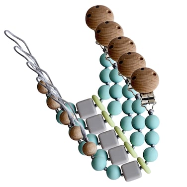 Silicone Pacifier Wood Beads- Blue -Pack of 5