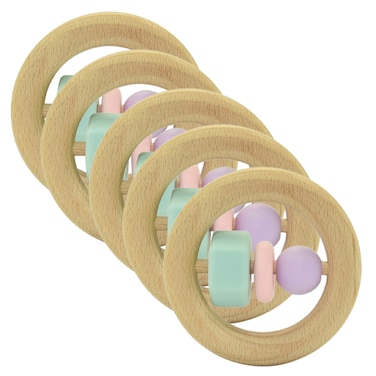 Silicone + Wood Teether- Circle-Pack of 5