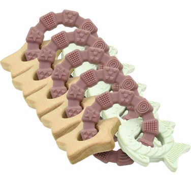 Silicone + Wood Teether- Star-Pack of 5