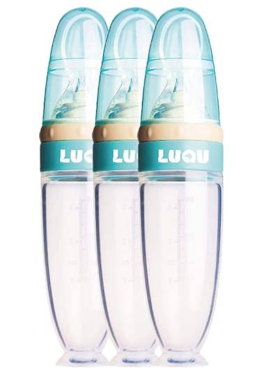 Luqu Food Feeder Silicone With Spoon-Blue-Pack of 3