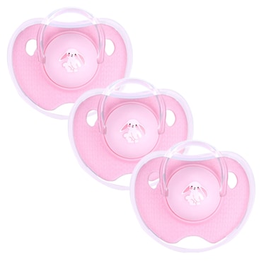Luqu Pacifier Silicone Flat Head 6+m-Pink-Pack of 3